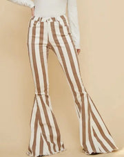 Ivory Taupe Striped Bell Bottoms