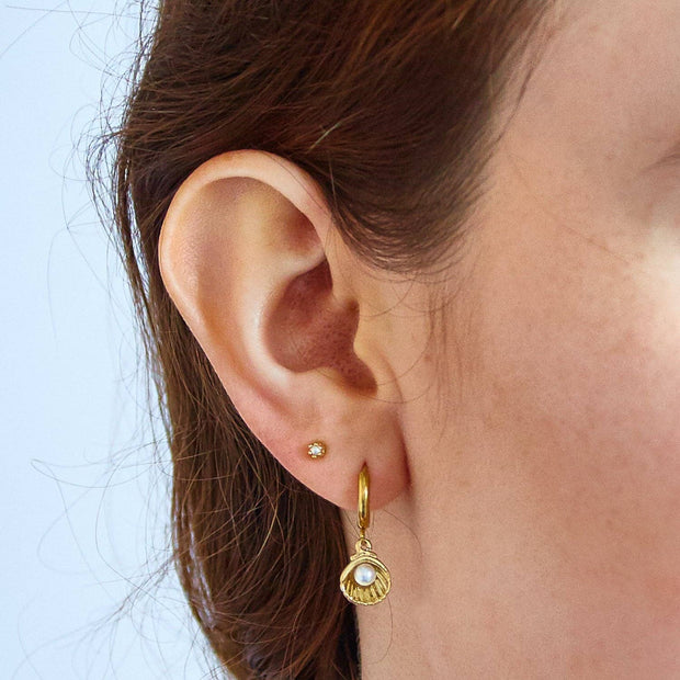 Pearl Shell Huggie Earrings