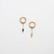 Black CZ Short Chain Huggie Hoop Gold Vermeil Earrings