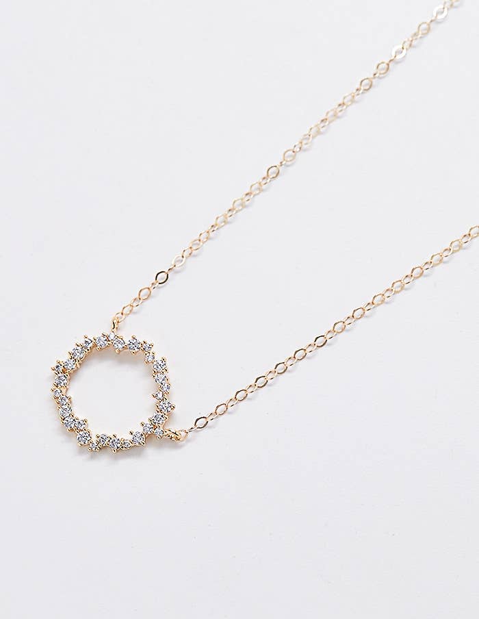 Gold Pave Stone Circle Necklace