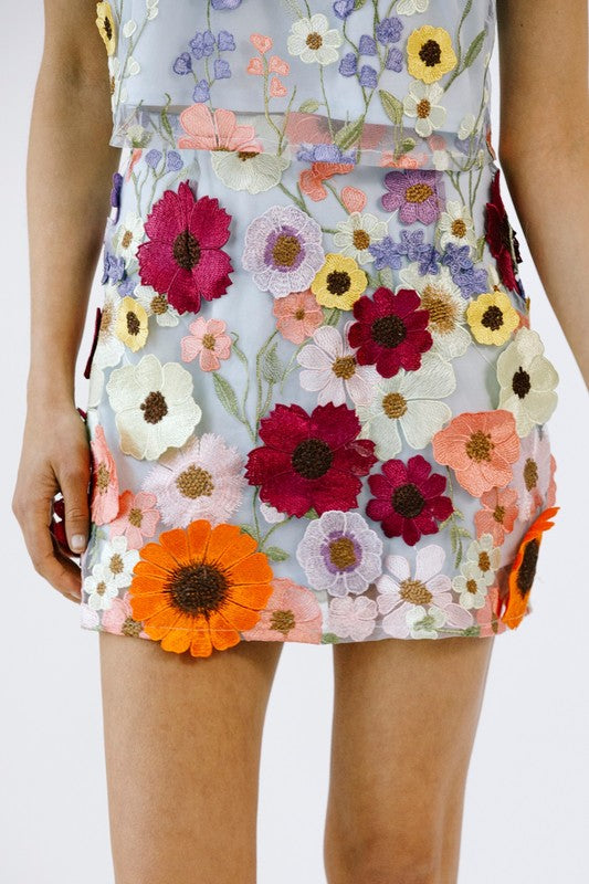 Applique Floral Mini Skirt