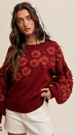 Floral Éclat Sweater Crimson