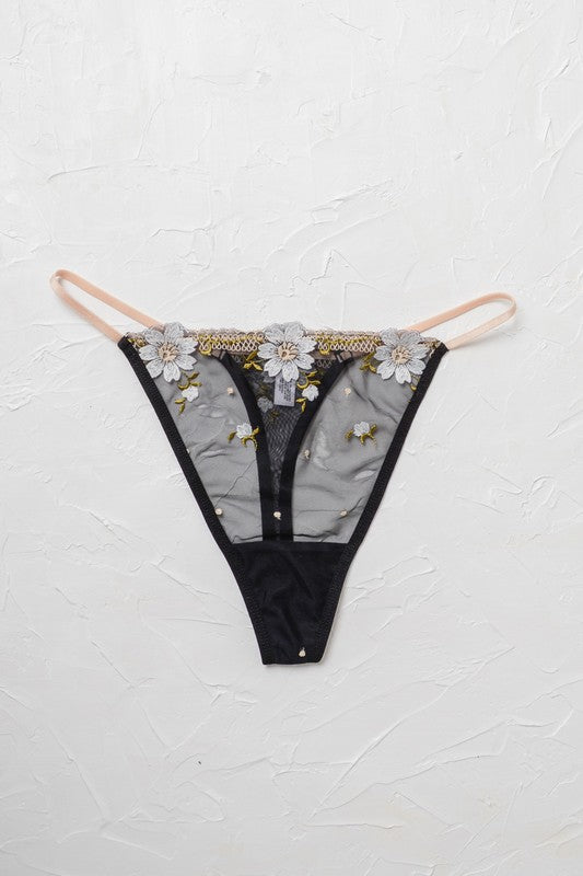 Floral Embroidered Thongs