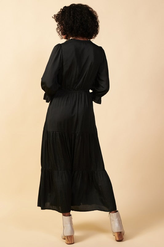CURVY Ruffle Tiered Maxi Dress in Black