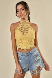 Scalloped Lace Halter Top YELLOW