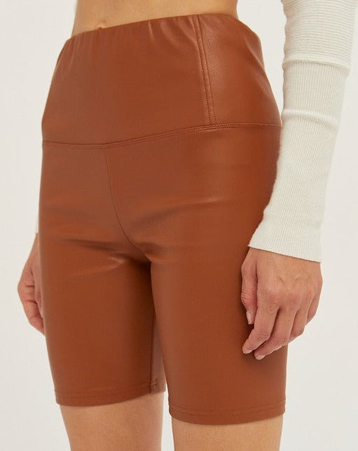 Vegan Leather Biker Shorts BROWN