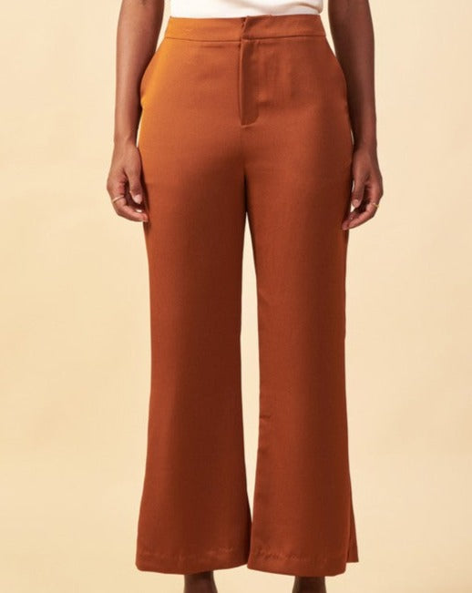 Wide Leg Ankle Trousers in TOFFEE