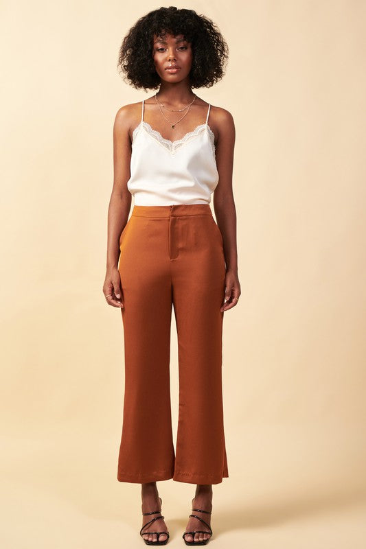 Wide Leg Ankle Trousers in TOFFEE