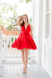 Formal Velvet Overlay Floral Dress RED