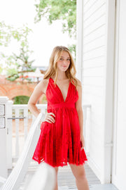 Formal Velvet Overlay Floral Dress RED