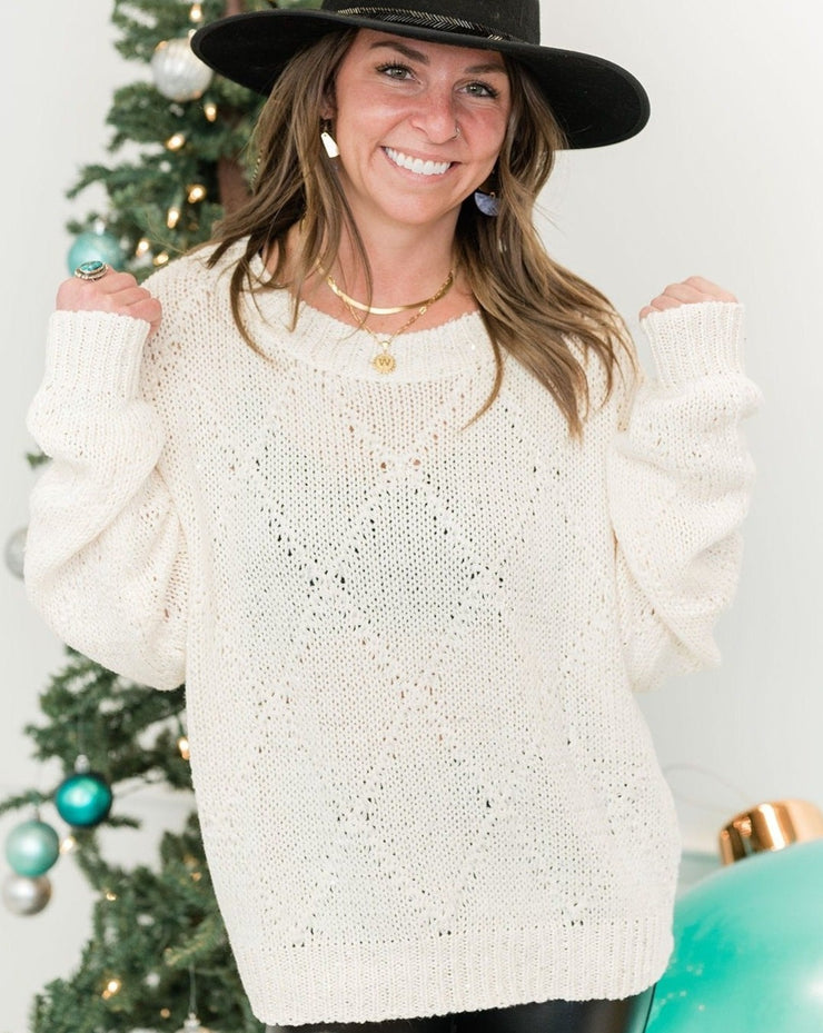 Glitter Knit Sweater in Cream
