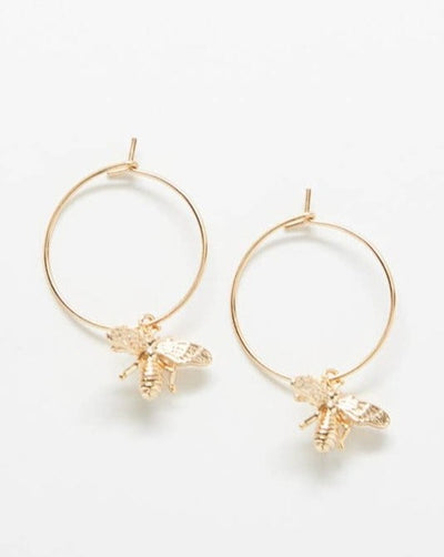 Gold Bee Hoop Earrings