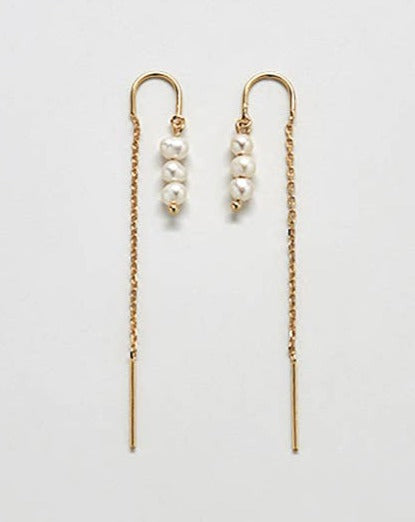 Triple Pearl Drop Threader Earring