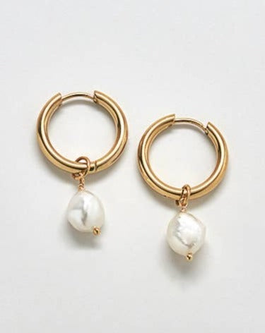 Single Pearl Hoop Earrings