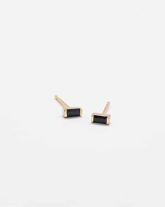 Mini Black Baguette Gold Studs