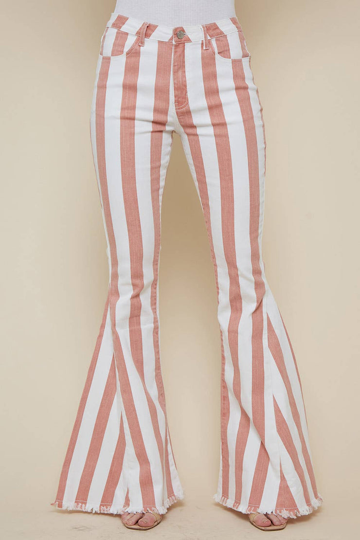 Burnt Coral Striped Bell Bottoms