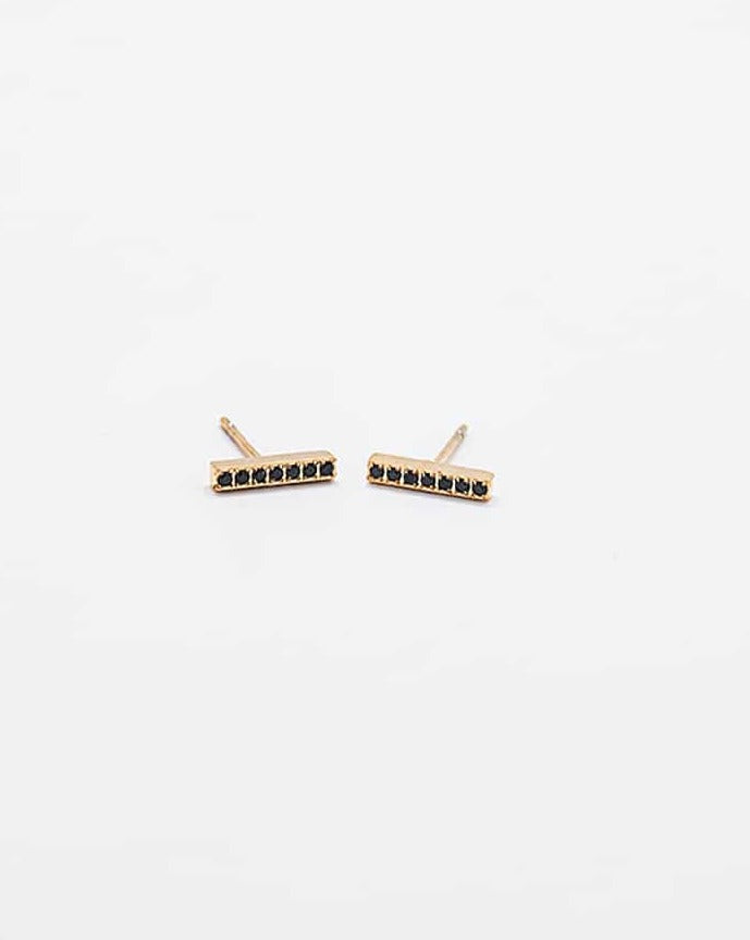 Black Pavé Gold Bar Stud Earrings