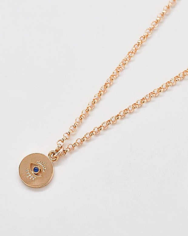 Gold Evil Eye Coin Pendant Necklace